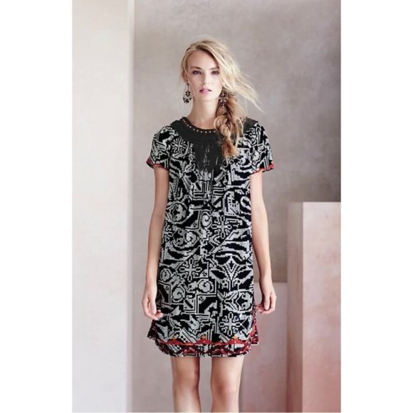 Anthropologie Black and White Patterned Dress - Picture 1 of 10